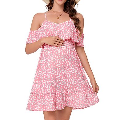 Maternity Dress Summer Off Shoulder Spaghetti Strap Ruffle Short Dresses