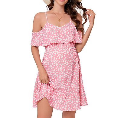 Maternity Dress Summer Off Shoulder Spaghetti Strap Ruffle Short Dresses