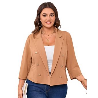 Women's Plus Size Blazers Button Down 3/4 Sleeves Business Casual Office Blazer Jacket