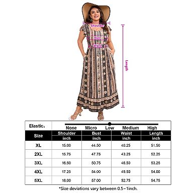 Women's Plus Size Maxi Dresses Boho Floral Print Flowy Long Dress with Pockets