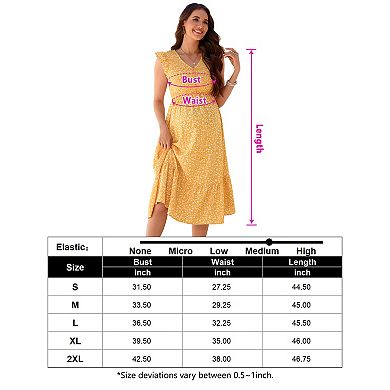 Women's Maternity V-Neck Ruffle Sleeve Button Front Midi Dress