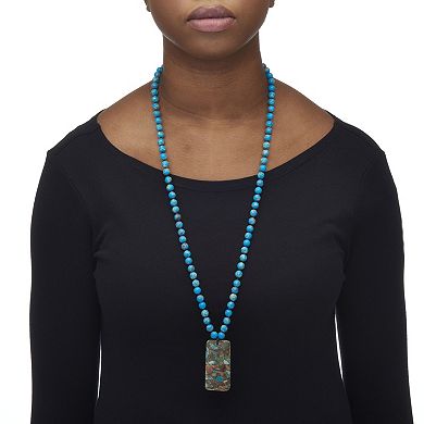 Genuine Blue Jasper Goldtone Necklace and Beaded Bracelet Set, 34 inches