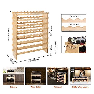 VEVOR 72 Bottle Stackable Modular Wine Rack, 8-Tier Solid Wood Storage Racks