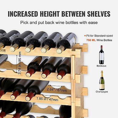 VEVOR 72 Bottle Stackable Modular Wine Rack, 8-Tier Solid Wood Storage Racks