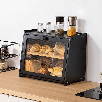 VEVOR Double Layer Bread Box, Large Capacity Bread Storage Container, Black