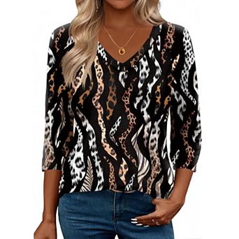 Zeagoo 3/4 Length Sleeve Womens Work Tops V Neck Tee Fashion Winter Outfits