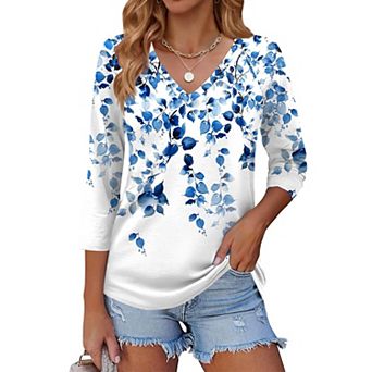 Zeagoo 3/4 Length Sleeve Womens Work Tops V Neck Tee Fashion Winter Outfits