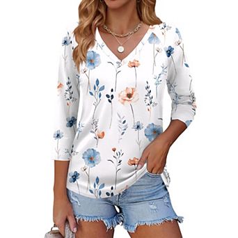Zeagoo 3/4 Length Sleeve Womens Work Tops V Neck Tee Fashion Winter Outfits