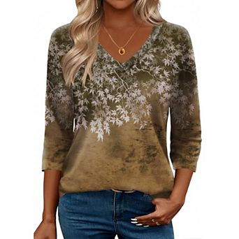 Zeagoo 3/4 Length Sleeve Womens Work Tops V Neck Tee Fashion Winter Outfits