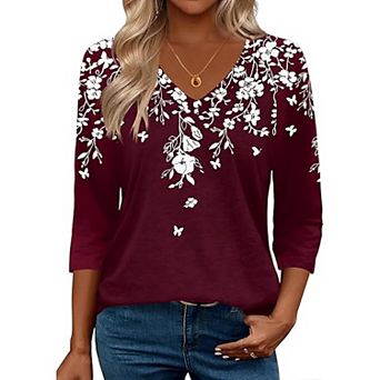 Zeagoo 3/4 Length Sleeve Womens Work Tops V Neck Tee Fashion Winter Outfits