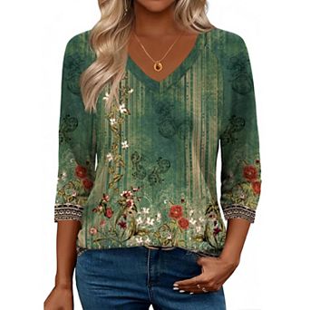 Zeagoo 3/4 Length Sleeve Womens Work Tops V Neck Tee Fashion Winter Outfits