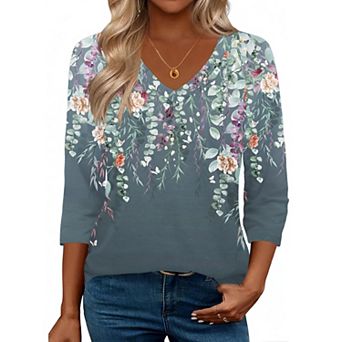 Zeagoo 3/4 Length Sleeve Womens Work Tops V Neck Tee Fashion Winter Outfits