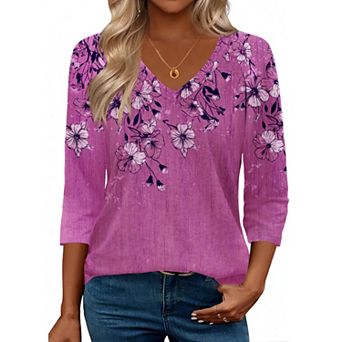 Zeagoo 3/4 Length Sleeve Womens Work Tops V Neck Tee Fashion Winter Outfits