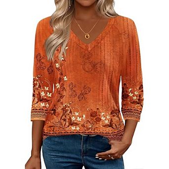 Zeagoo 3/4 Length Sleeve Womens Work Tops V Neck Tee Fashion Winter Outfits