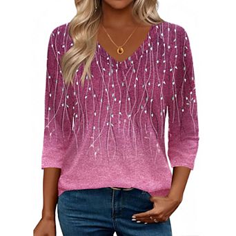 Zeagoo 3/4 Length Sleeve Womens Work Tops V Neck Tee Fashion Winter Outfits