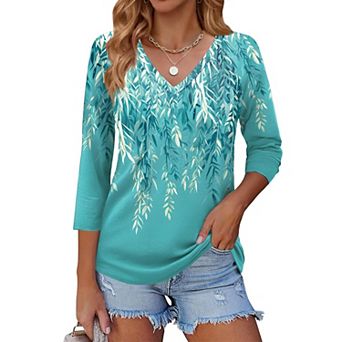 Zeagoo 3/4 Length Sleeve Womens Work Tops V Neck Tee Fashion Winter Outfits