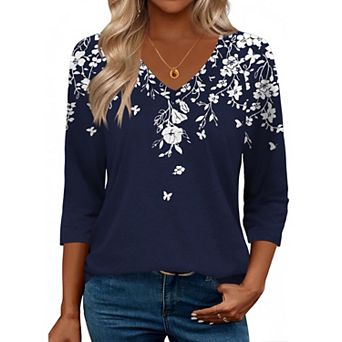Zeagoo 3/4 Length Sleeve Womens Work Tops V Neck Tee Fashion Winter Outfits