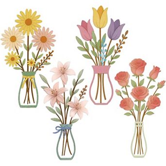 4 pc Metal Flower Wall Art Rustic Farmhouse Floral Wall Decor Modern Minimalism Walls Hanging