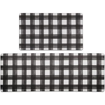 Great Ambitions Modern Farmhouse Plaid 2 pc Kitchen Mat Set, Anti-Fatigue, Waterproof, Non-Skid