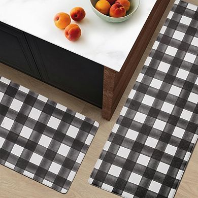 Great Ambitions Modern Farmhouse Plaid 2-Pc Kitchen Mat Set, Anti-Fatigue, Waterproof, Non-Skid