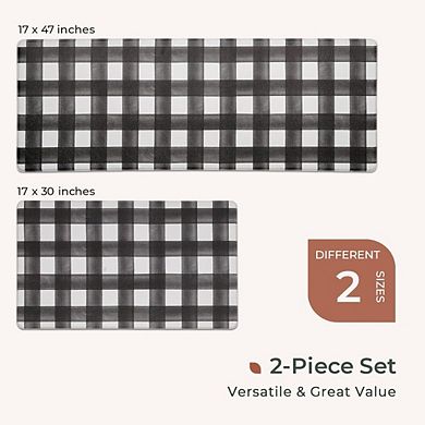 Great Ambitions Modern Farmhouse Plaid 2-Pc Kitchen Mat Set, Anti-Fatigue, Waterproof, Non-Skid