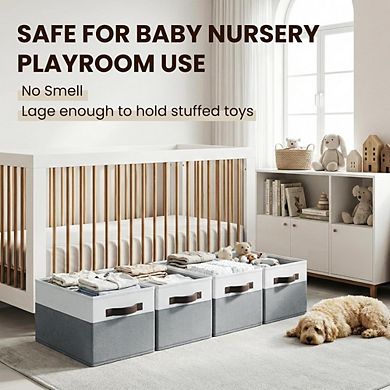 Great Ambitions 4 Pack Fabric Storage Baskets with Handles, 14x10" Collapsible Closet Organizer