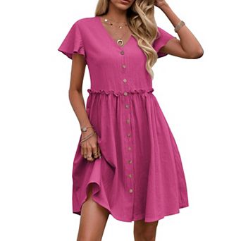 Zeagoo Womens Midi Casual Summer T Shirt Dresses Short Sleeve Button Down Dress With Pockets