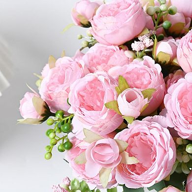 Artificial Peonies Bouquet 2-Pack, Light Pink Faux Silk Flowers for Home Wedding Decor