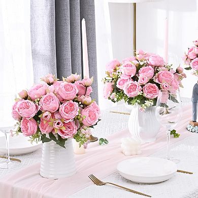 Artificial Peonies Bouquet 2-Pack, Light Pink Faux Silk Flowers for Home Wedding Decor