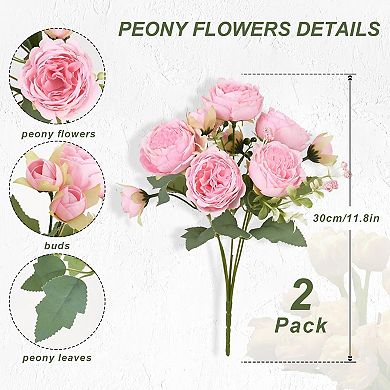 Artificial Peonies Bouquet 2-Pack, Light Pink Faux Silk Flowers for Home Wedding Decor