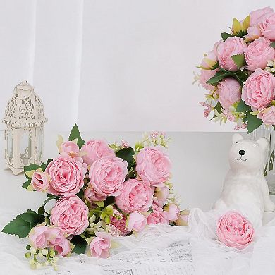 Artificial Peonies Bouquet 2-Pack, Light Pink Faux Silk Flowers for Home Wedding Decor
