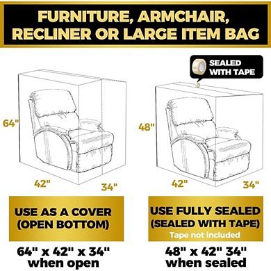 Great Ambitions Extra Large Clear Plastic Chair Covers, 64"x42"x34", Waterproof, Dustproof 1pc