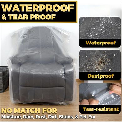 Great Ambitions Extra Large Clear Plastic Chair Covers, 64"x42"x34", Waterproof, Dustproof 1pc