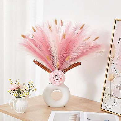 50pcs Pampas Grass 17in, Blush Pink Pampas Grass Decor, Fluffy Pink Decor Flowers for Home