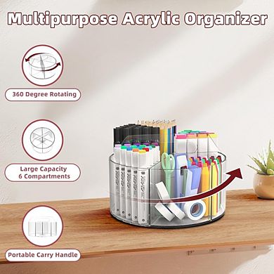 Great Ambitions 360° Rotating Acrylic Pen Holder, Organizer for Markers, Pencils, Crayons