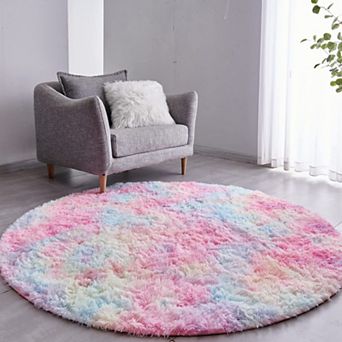Round Rug 4/5/6/7 ft Ultra-soft Plush Shag Circle Area Carpet Kids Bedroom Living Room Non-slip