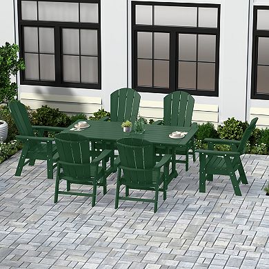 7 Piece Outdoor Patio Dining Table and Adirondack Armchair Set
