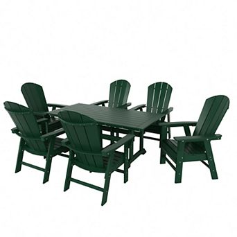 7 pc Outdoor Patio Dining Table and Adirondack Armchair Set