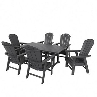 7 pc Outdoor Patio Dining Table and Adirondack Armchair Set