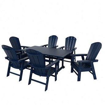 7 pc Outdoor Patio Dining Table and Adirondack Armchair Set