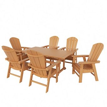 7 pc Outdoor Patio Dining Table and Adirondack Armchair Set