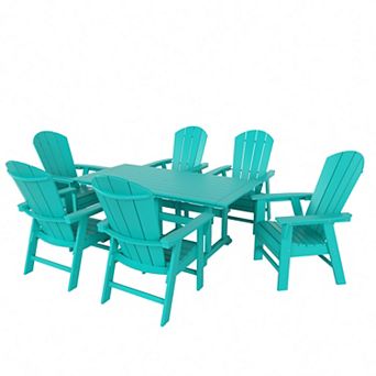 7 pc Outdoor Patio Dining Table and Adirondack Armchair Set