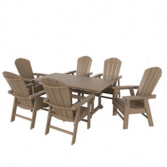 7 pc Outdoor Patio Dining Table and Adirondack Armchair Set