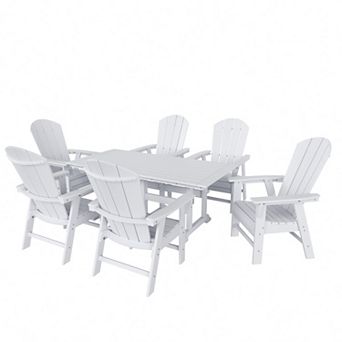 7 pc Outdoor Patio Dining Table and Adirondack Armchair Set