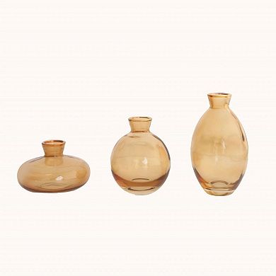 Pack of 3 Gold Rim Glass Flower Vases Small Centerpieces Wedding Table Decor