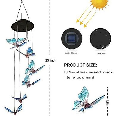 Solar LED Butterfly Wind Chimes Color Changing Outdoor Hanging Garden Lights