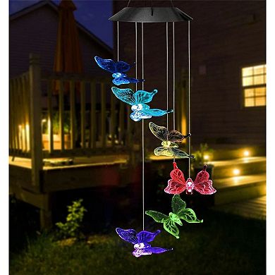 Solar LED Butterfly Wind Chimes Color Changing Outdoor Hanging Garden Lights