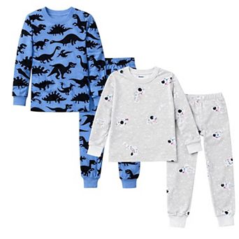 Kids Boys Dark Dinosaurs Astronauts 2-Pack Pajamas Snug Fit PJs Long Sleeve