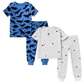 Kids Boys Dark Dinosaurs Astronauts 2-Pack Pajamas Snug Fit PJs Short Sleeve