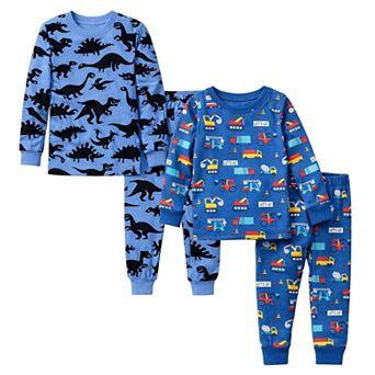 Kids Boys Dark Dinosaurs Cars 2-Pack Pajamas Snug Fit PJs Long Sleeve